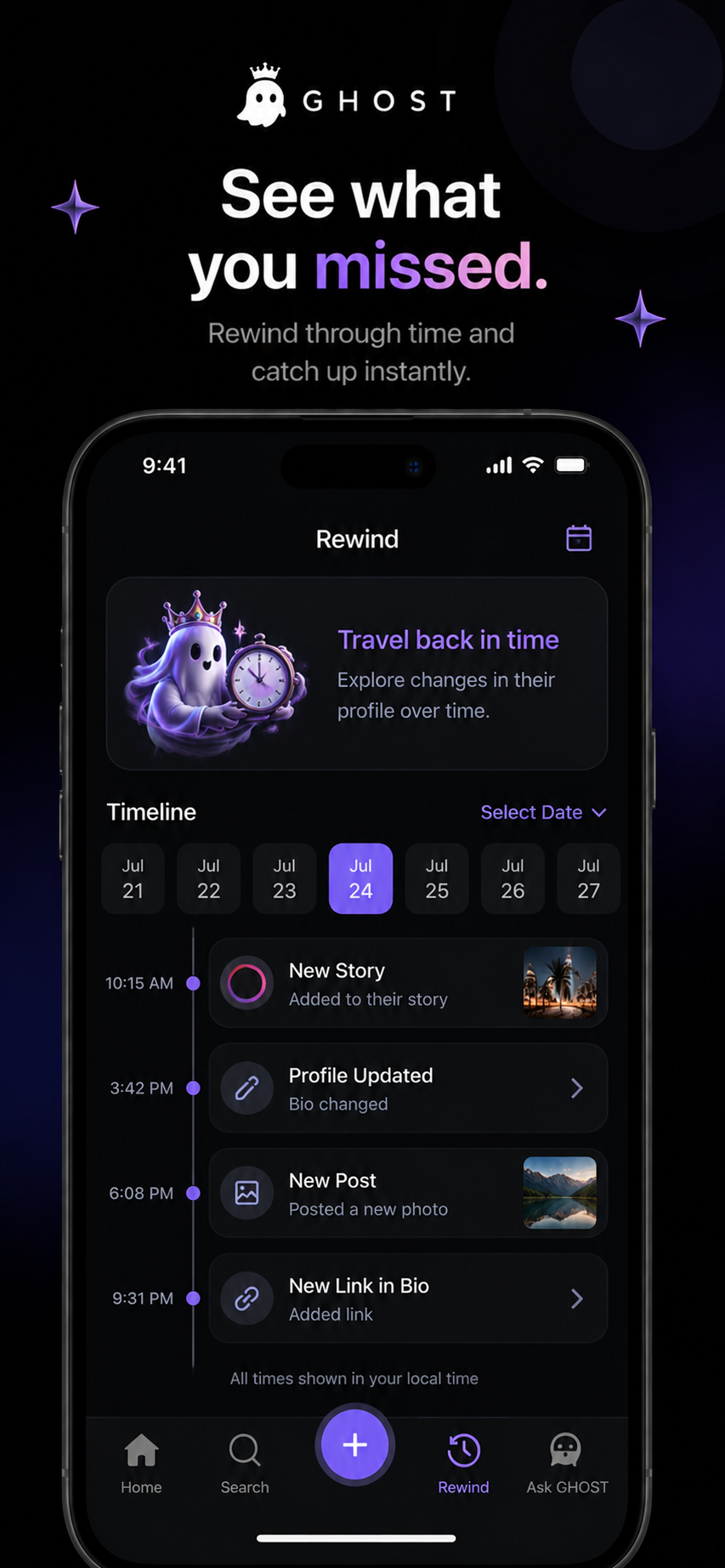 GHOST Rewind screen showing change history